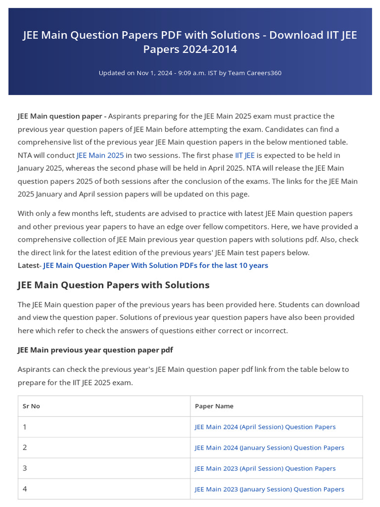 JEE Main 2024 Question Papers & Solutions | PDF | Student Assessment ...