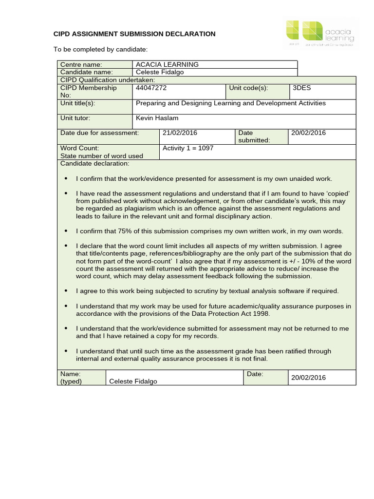 CIPD 3DES Assignment Submission Guide | PDF | Learning | Learning Styles