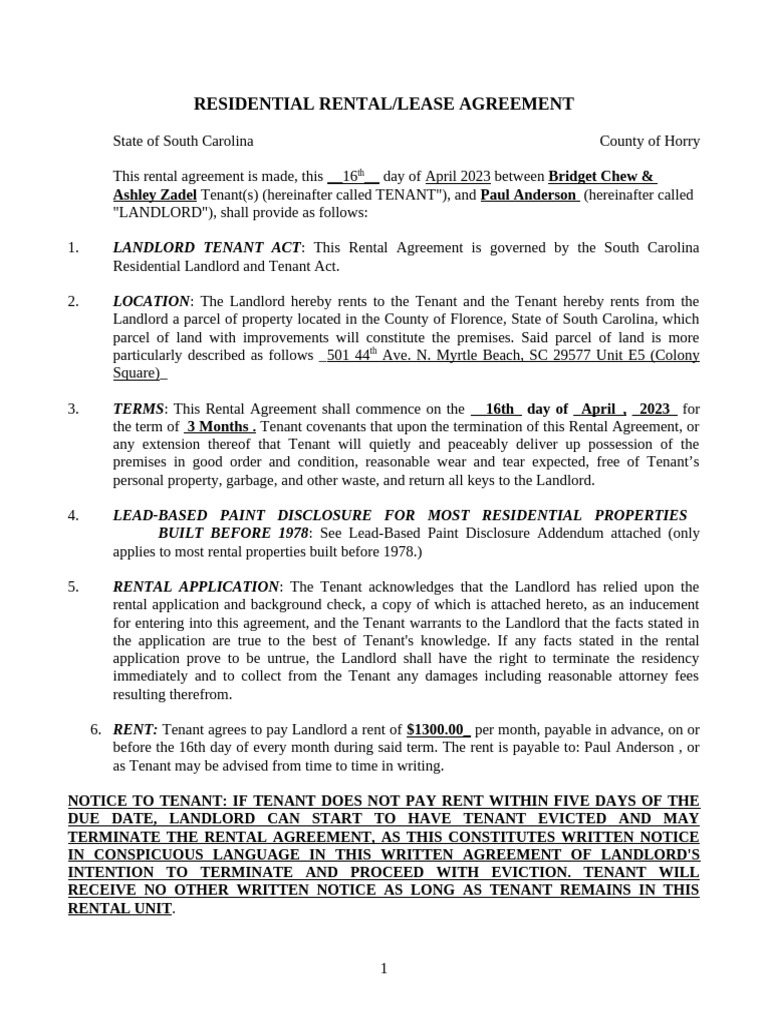 Residential Rental Agreement Colony E5 2023 | PDF | Leasehold Estate ...