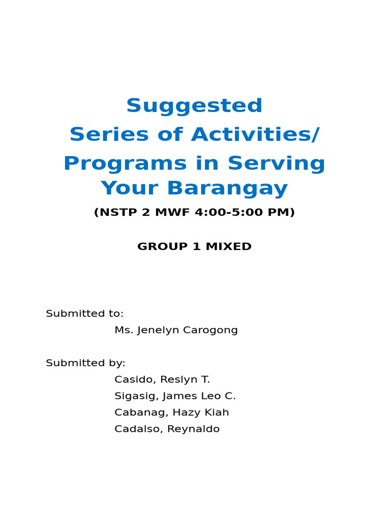 Barangay Service Activity Programs | PDF