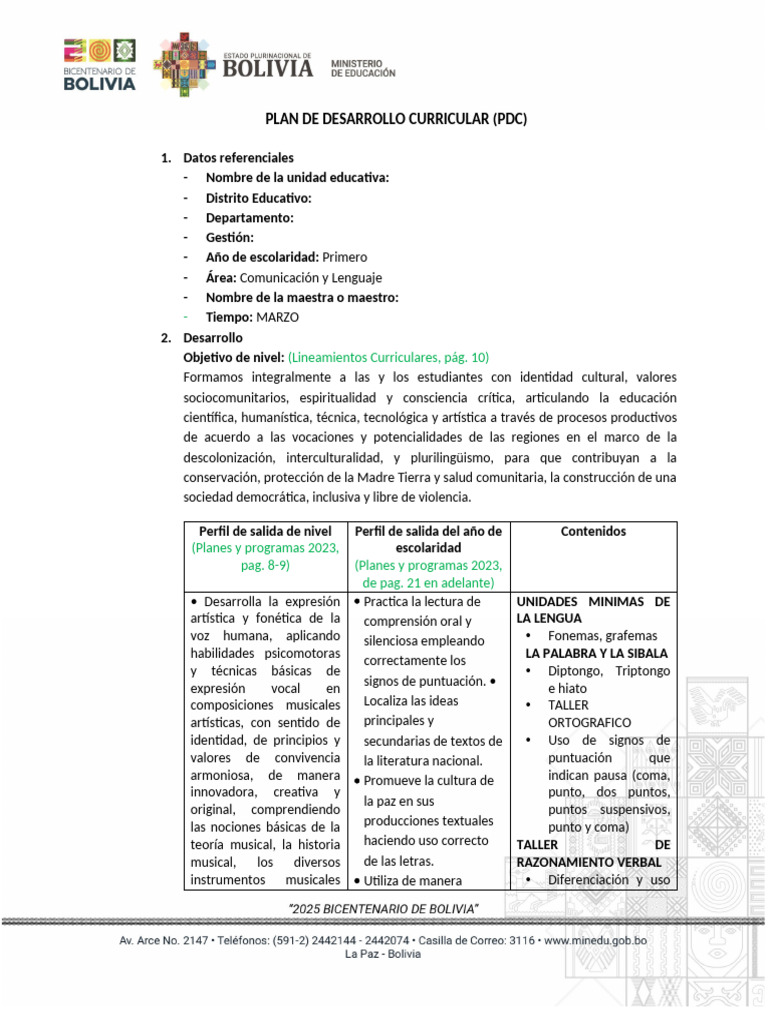 Plan de Desarrollo Curricular 2023 | PDF | Puntuación | Comunicación