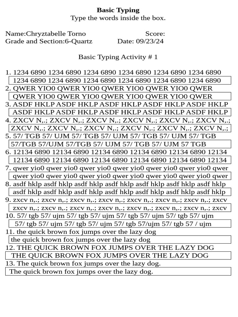Basic Typing Practice for Students | PDF