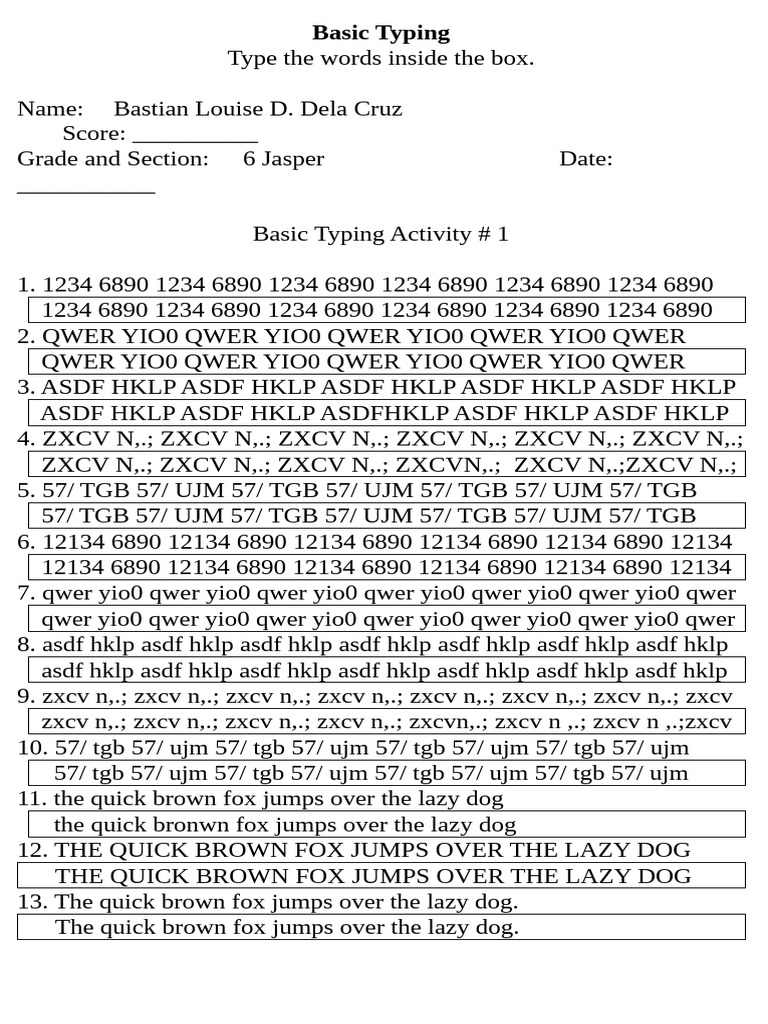 Basic Typing Activity for Students | PDF