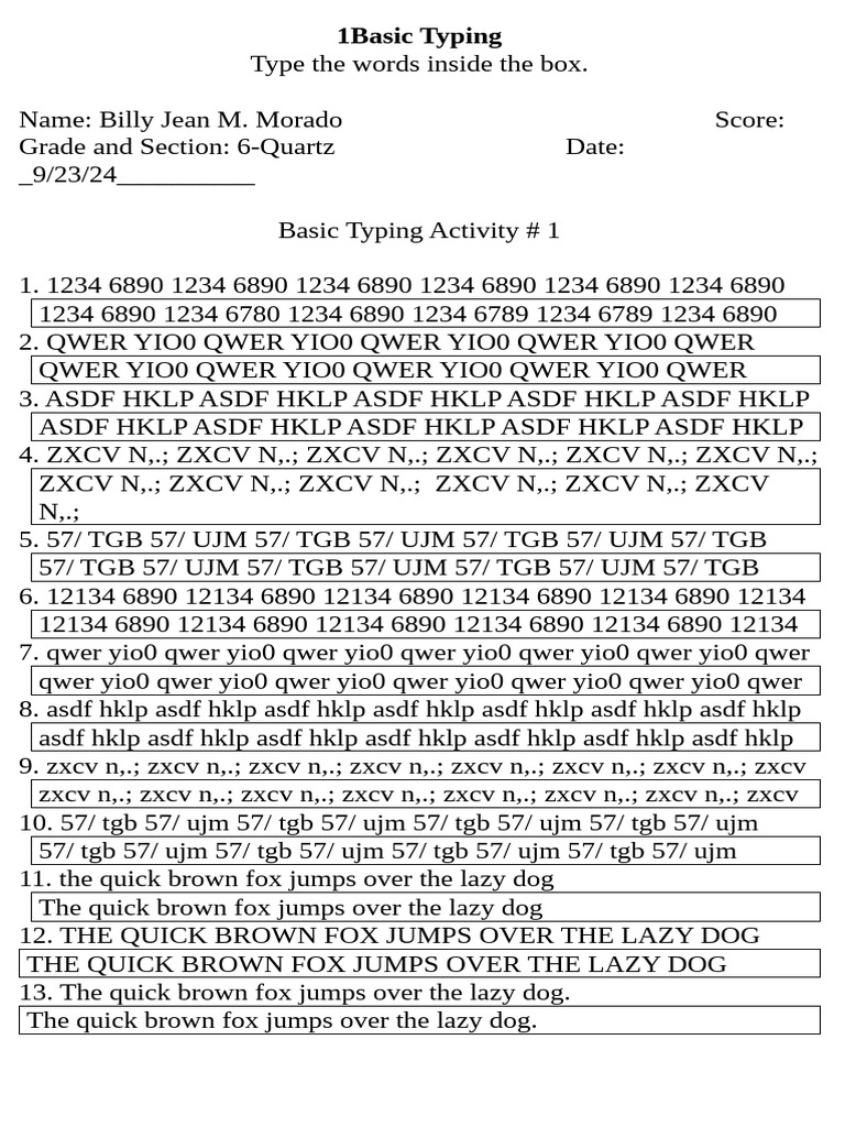 Basic Typing Practice Exercise | PDF