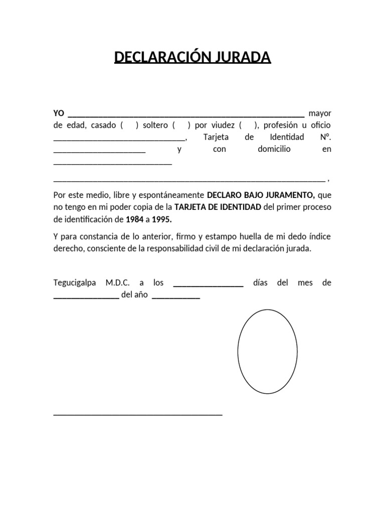 Declaración Jurada de Identidad | PDF