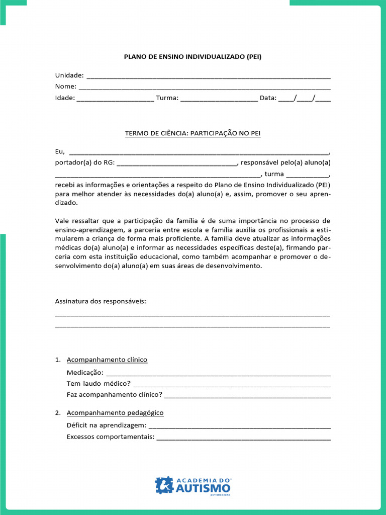 Módulo 4 - Aula 4 - Pei - Plano de Ensino Individualizado - Modelo ...