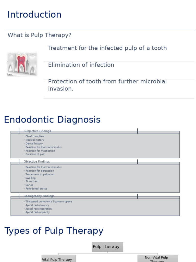 Pulp Therapy Techniques and Indications | PDF | Medical Specialties ...