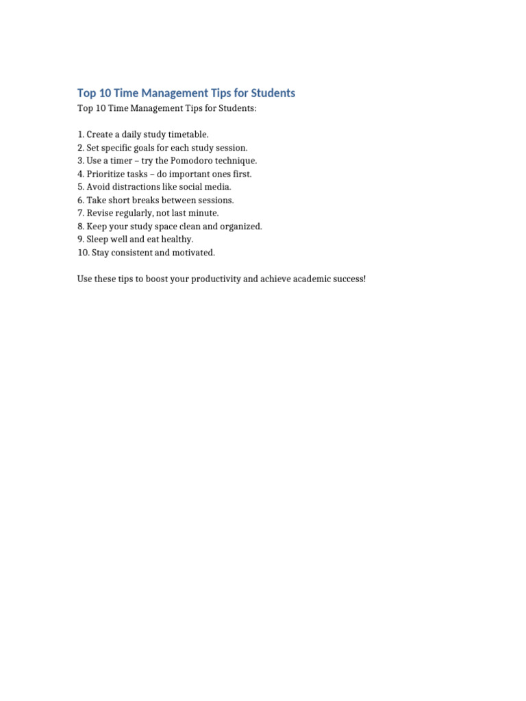 Top 10 Time Management Tips for Students | PDF