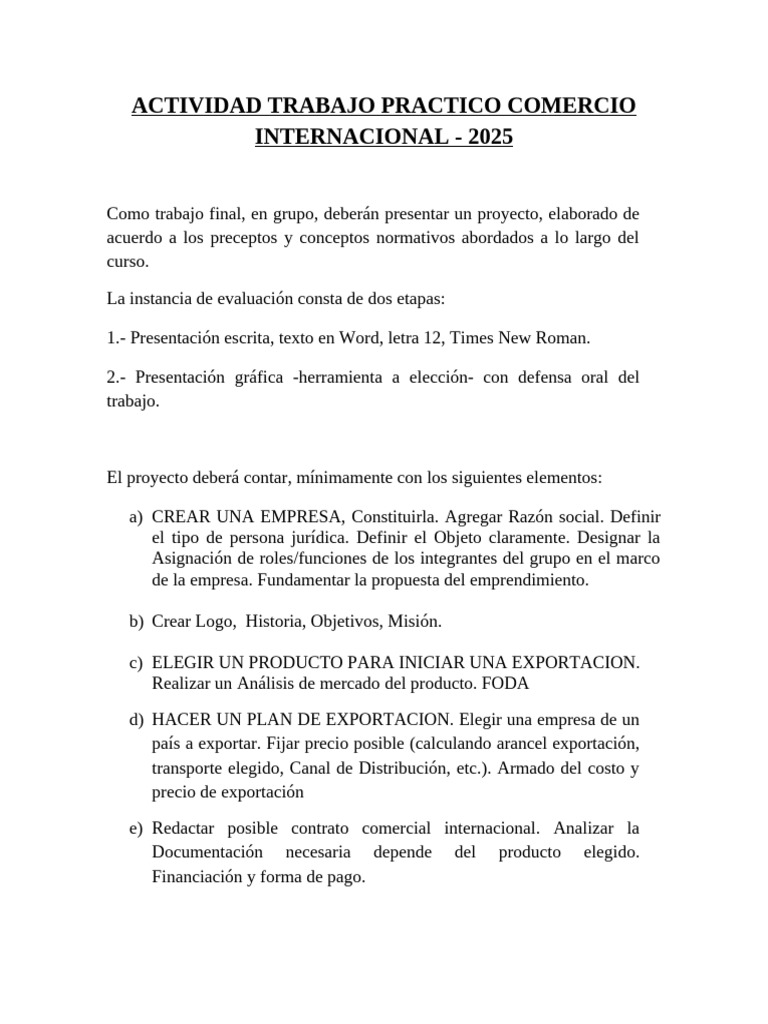 Actividad Trabajo Practico Comercio Internacional | PDF