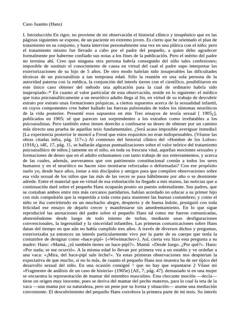 Análisis del caso de Juanito | PDF | Psicoanálisis | Neurosis