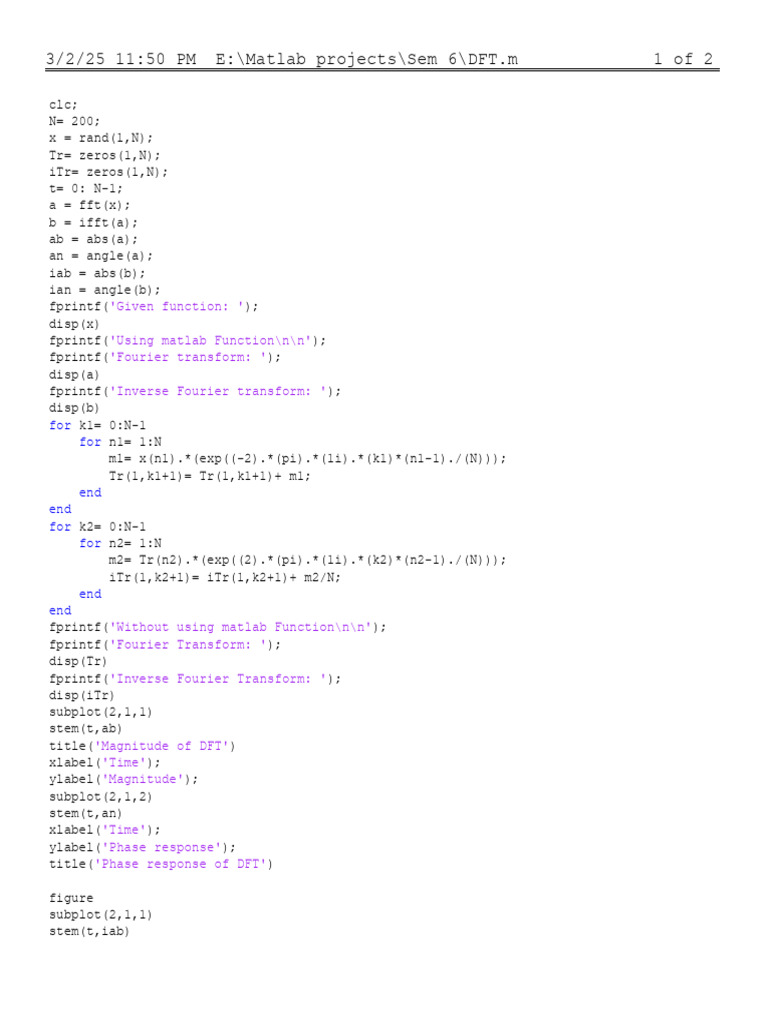 DFT and iDFT Analysis in MATLAB | PDF