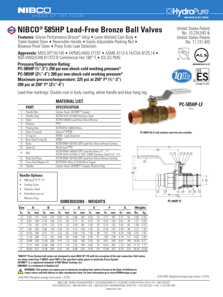 NIBCO Lead-Free Bronze Ball Valves | PDF | Steel | Building Materials