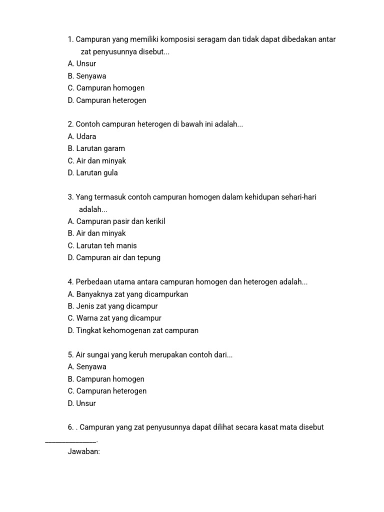 Contoh dan Pengertian Campuran Homogen | PDF