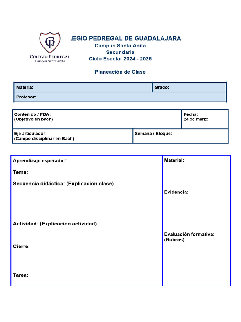 Esquema de Planeación de Clase 2024-2025 | PDF