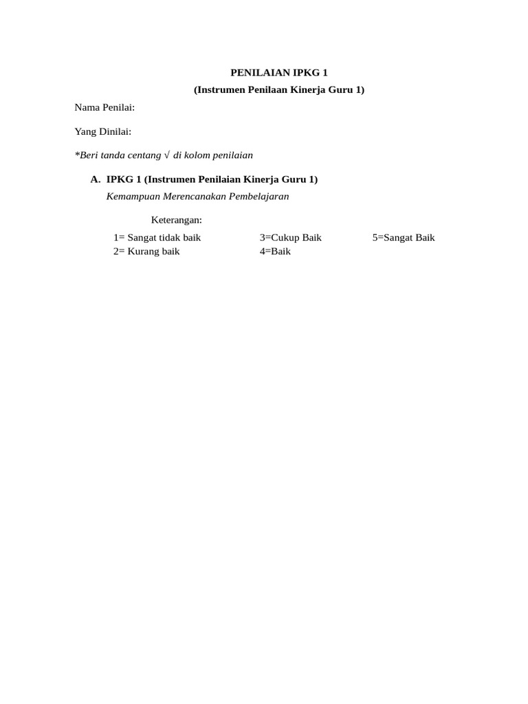 Penilaian IPKG 1-1 | PDF