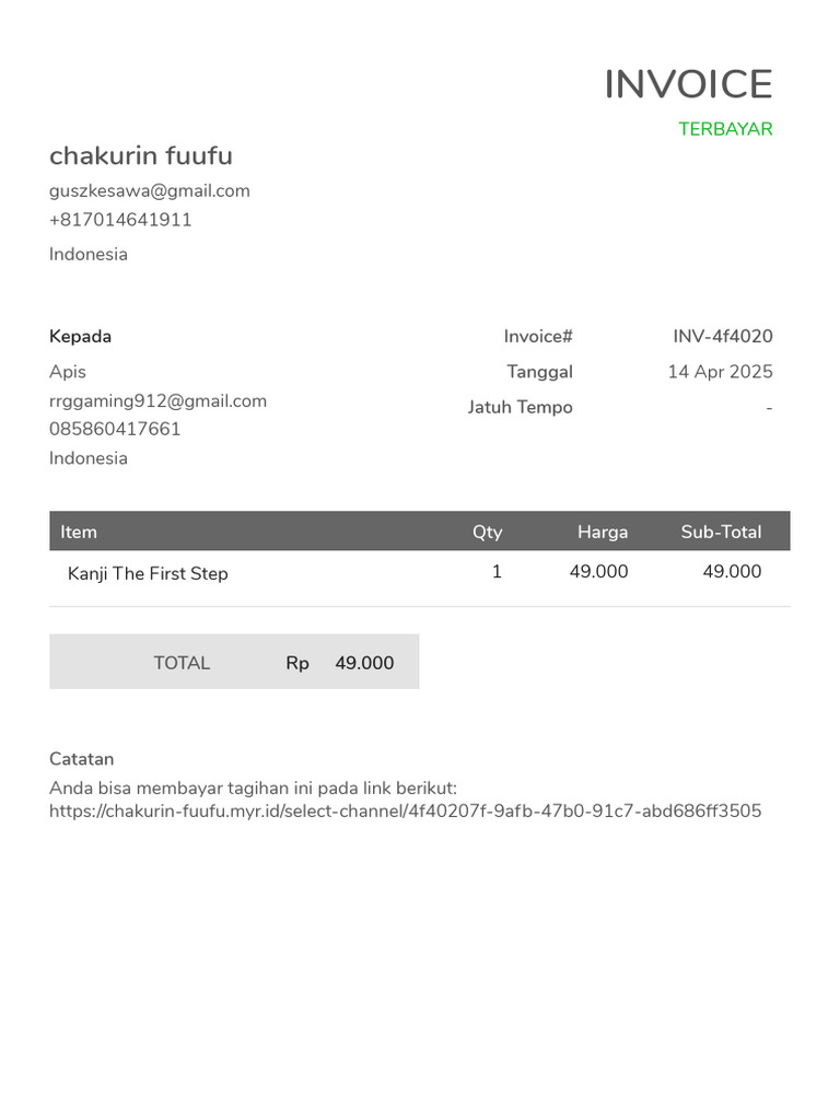 Invoice Pembayaran Chakurin Fuufu | PDF