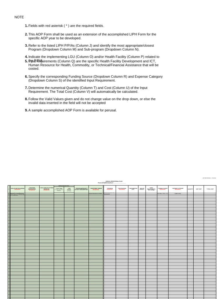AOP Form Template for Health Planning | PDF | Economies