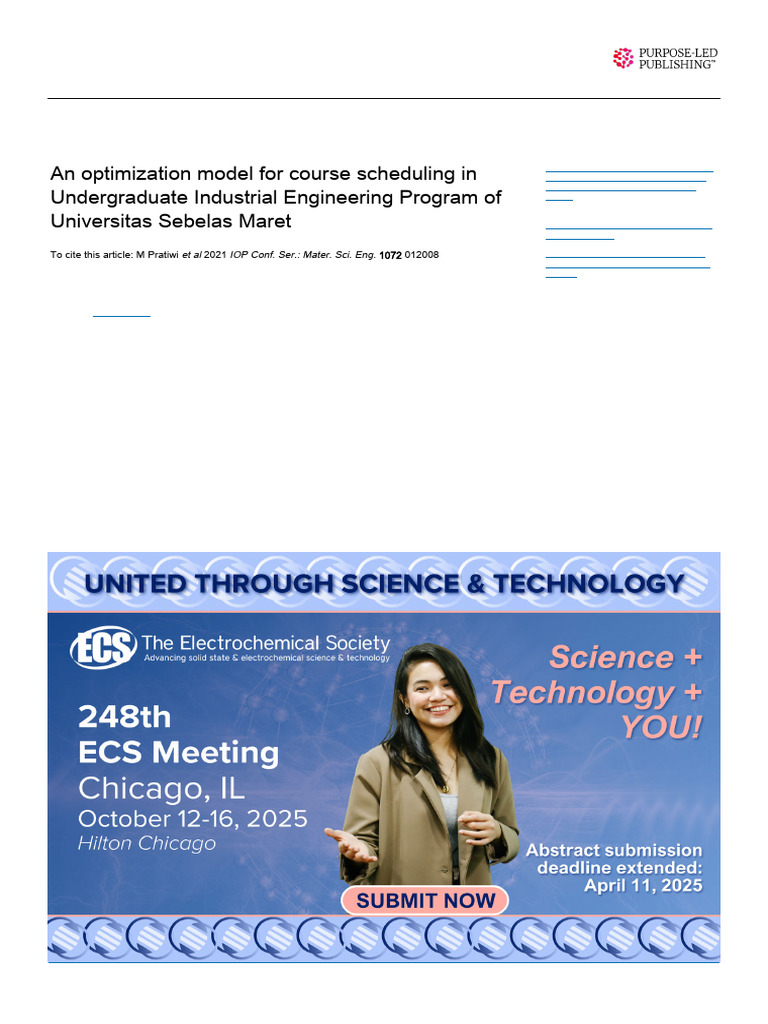 Course Scheduling Optimization Model | PDF | Linear Programming ...