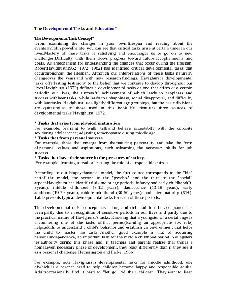 Havighurst's Developmental Tasks Explained | PDF | Behavioural Sciences ...