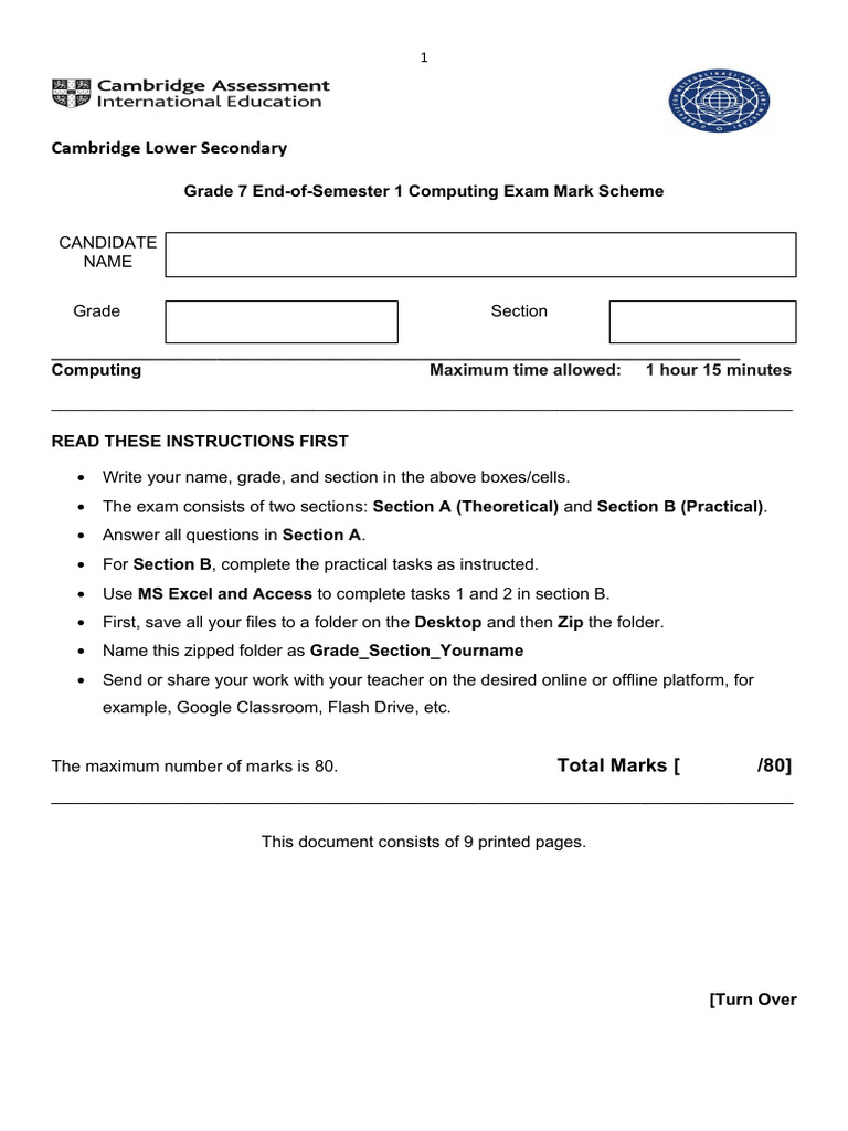 Grade 7 Computing Exam Mark Scheme | PDF | Databases | Computer File
