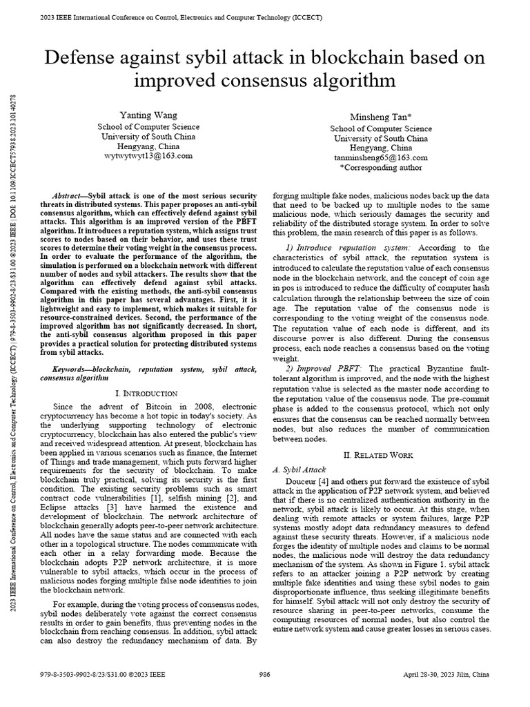 Anti-Sybil Consensus Algorithm for Blockchain | PDF | Peer To Peer ...