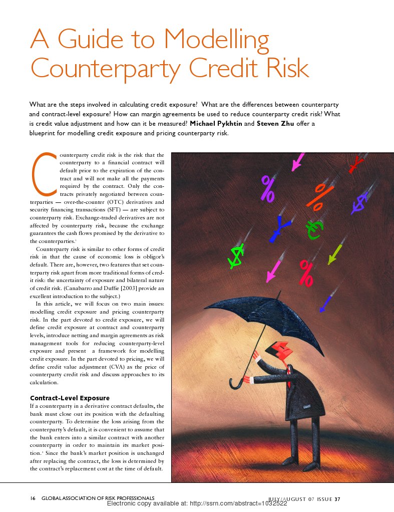 A Guide To Modelling Counterparty Credit Risk: Contract-Level Exposure ...