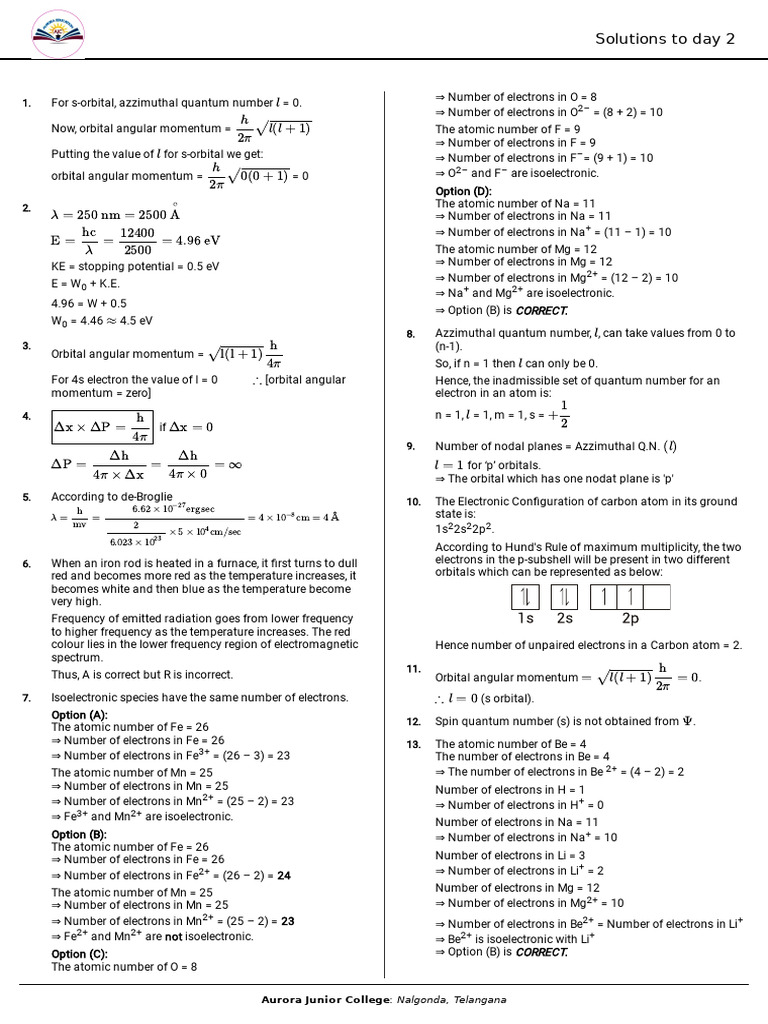 Quantum Mechanics Solutions Day 2 | PDF | Atomic Orbital | Electron ...