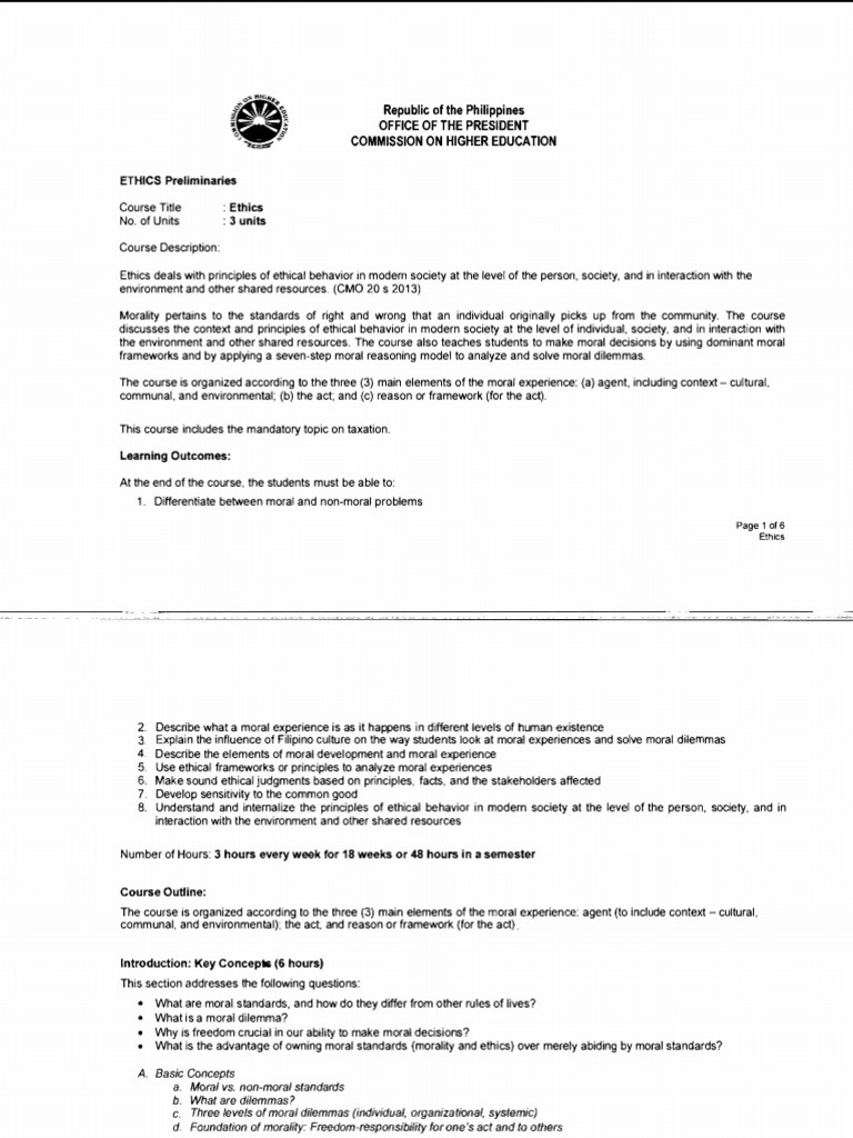 Ethics Ched Syllabus 10 19pdf Compress Pdf Morality Justice