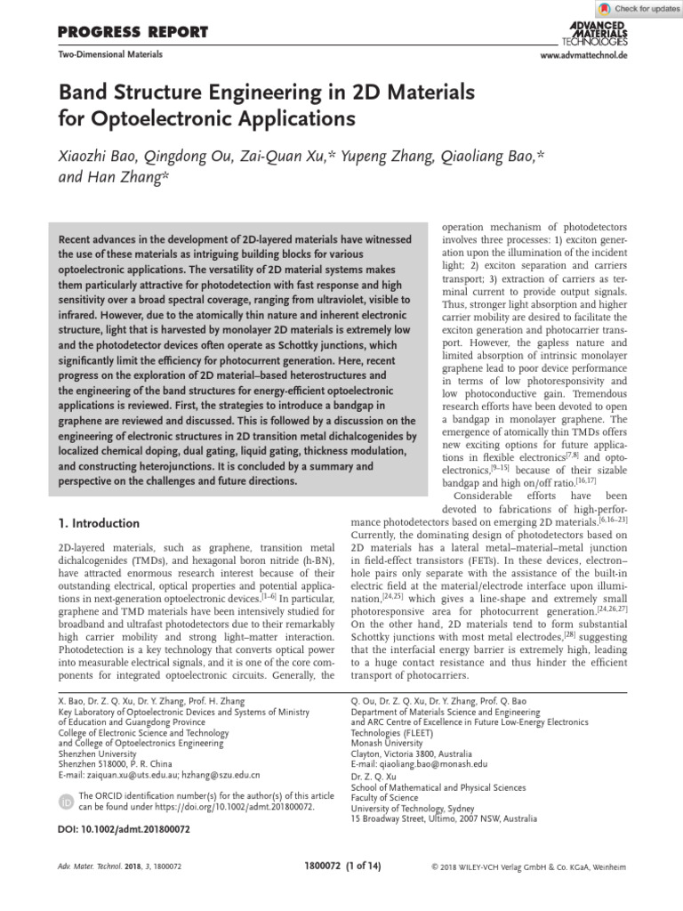 Bangap Eng in 2D Material Advanced Functional Materials 2018 | PDF ...
