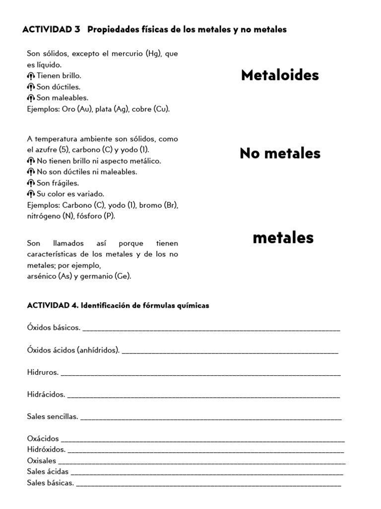 ACTIVIDAD 3 Propiedades Físicas de Los Metales y No Metales | PDF
