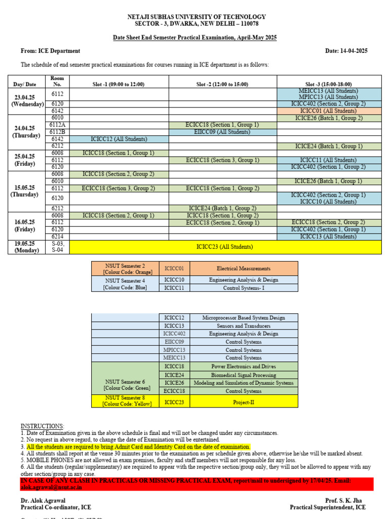 ICE Practical Exam Schedule 2025 | PDF