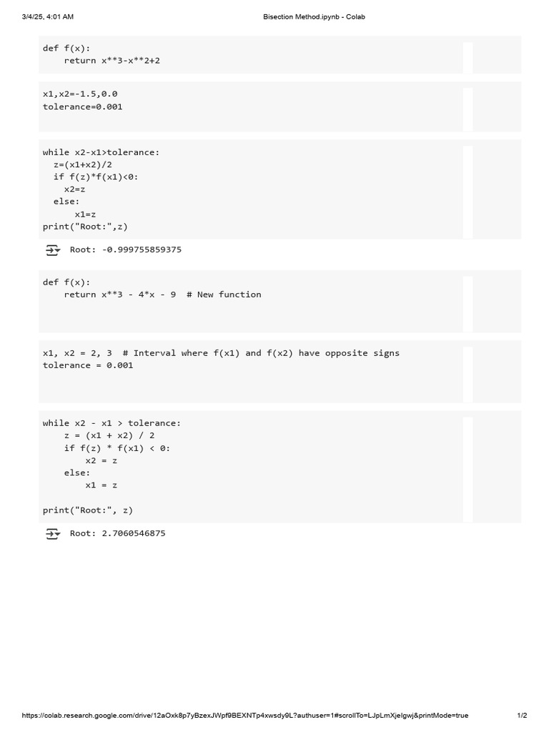 Bisection Method - Ipynb - Colab | PDF