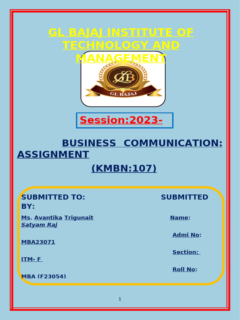 Business Communication Assignment (Satyam Raj Sec-F) .. | PDF ...