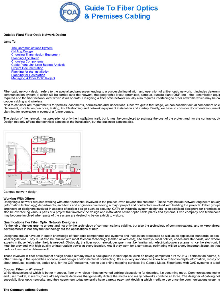 Outside Plant Fiber Optic Design Guide | PDF | Optical Fiber | Computer ...