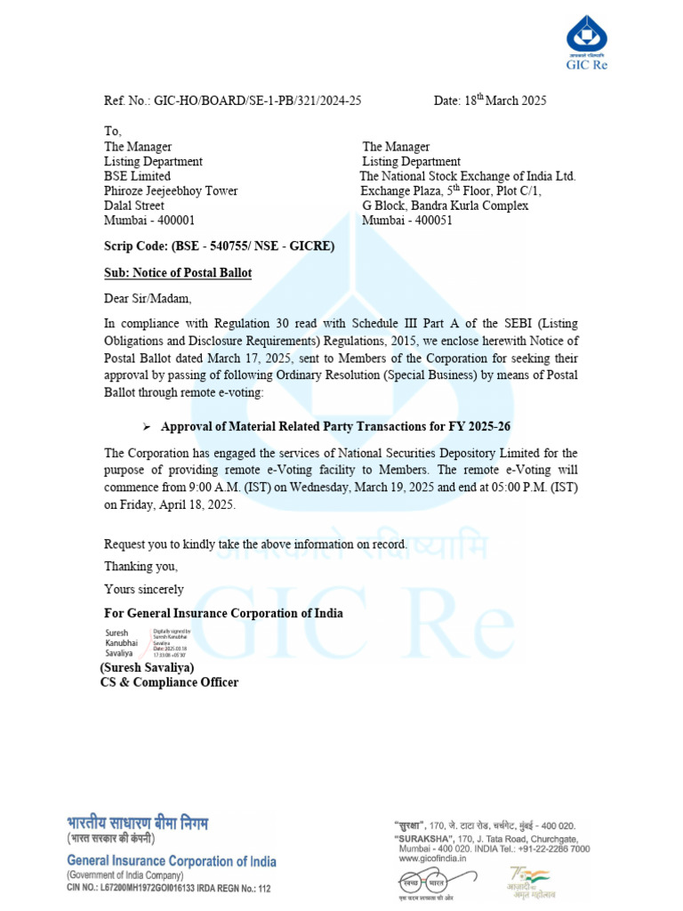 Postal Ballot Notice for GICRE Members | PDF | Login | Electronic Voting