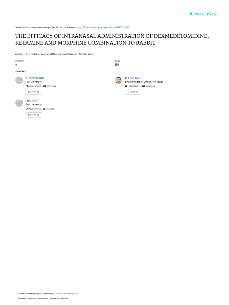 Dexmedetomidine, Ketamine and Morphine Combination To Rabbit | PDF ...