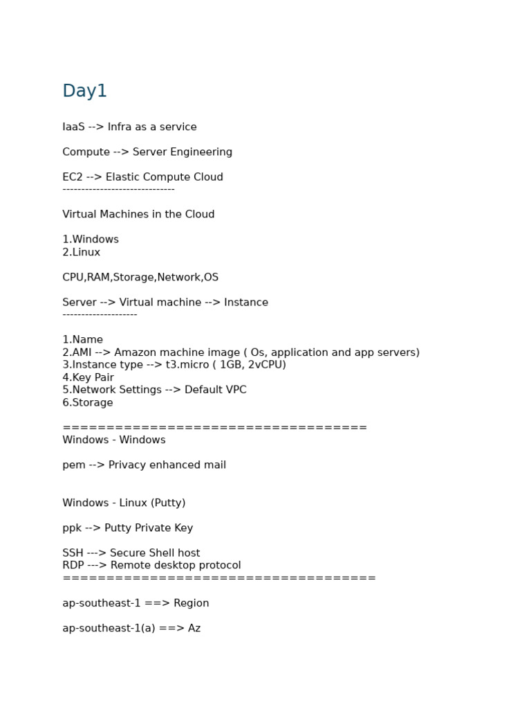 AWS notes Day1 and 2 | PDF | Web Server | Internet & Web