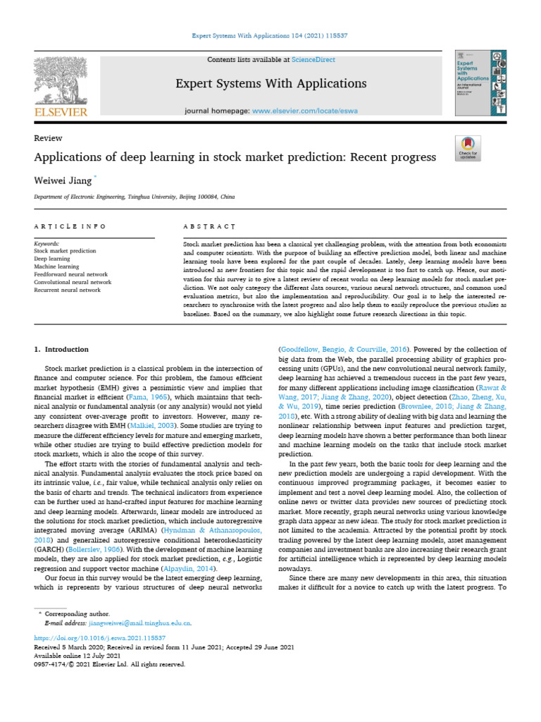 Applications of Deep Learning in Stock Market Prediction Recent ...