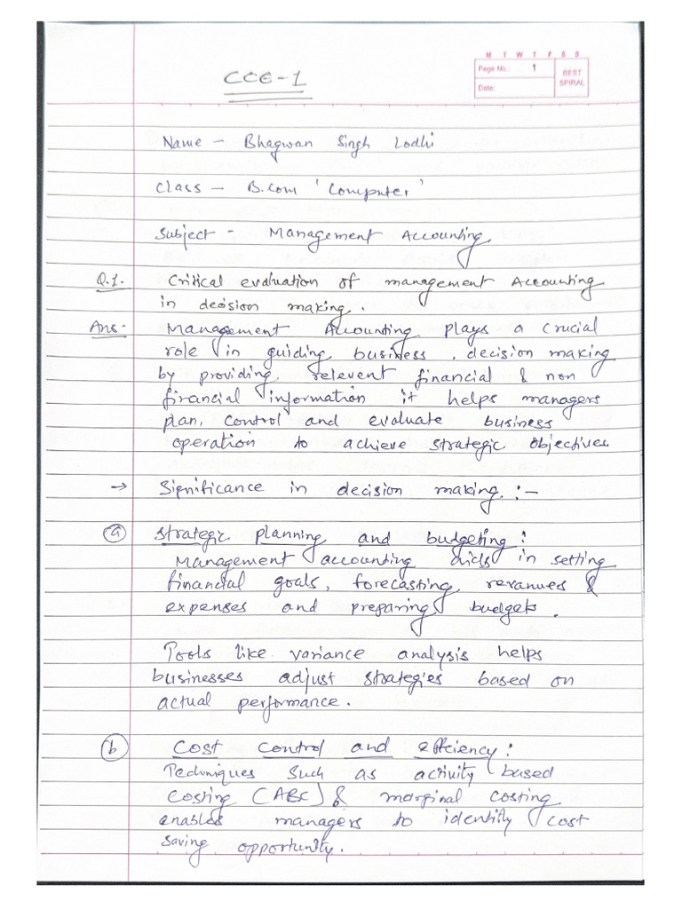 Management Accounting CCE 1 | PDF