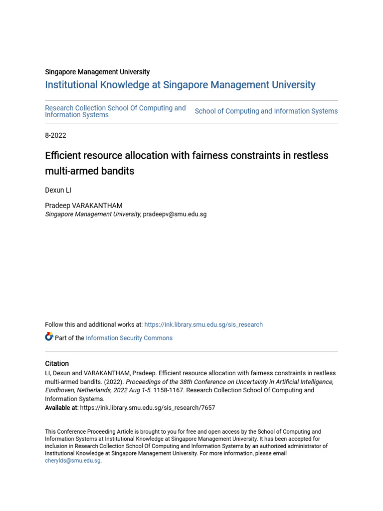 Efficient Resource Allocation With Fairness Constraints in Restle | PDF ...