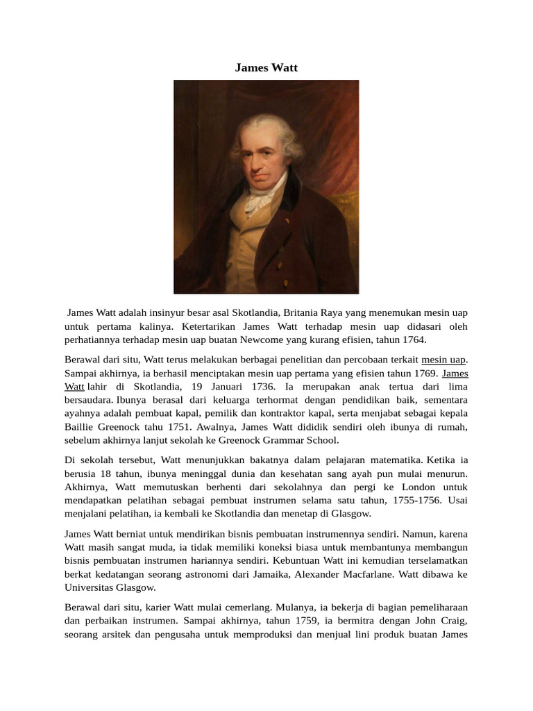 Biografi James Watt, Penemu Mesin Uap | PDF