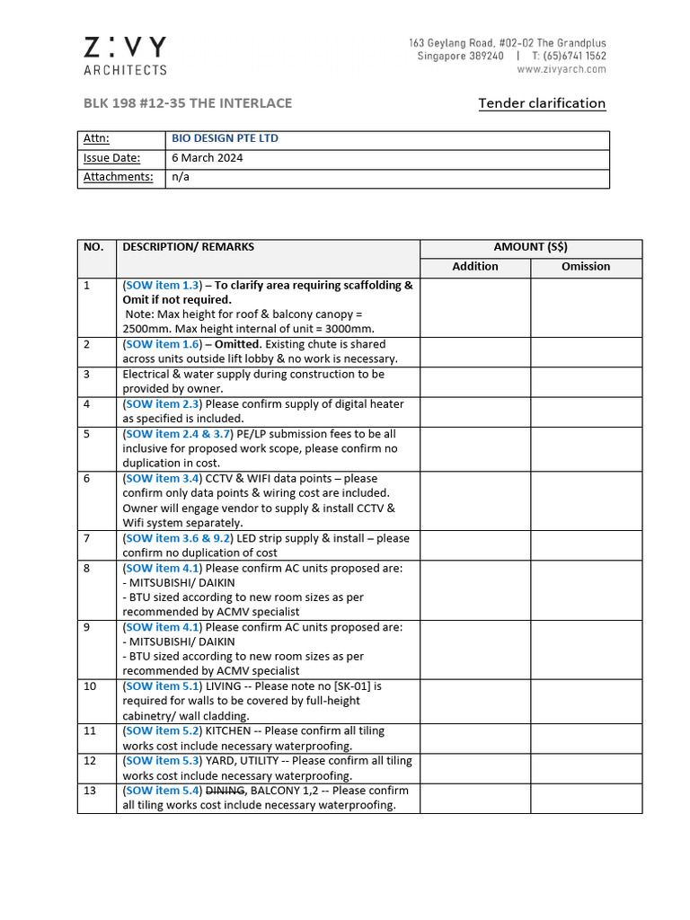 Tender Clarification for The Interlace | PDF | Building Engineering ...