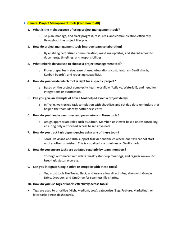 Questions For General Project Management Tools | PDF | Scrum (Software ...