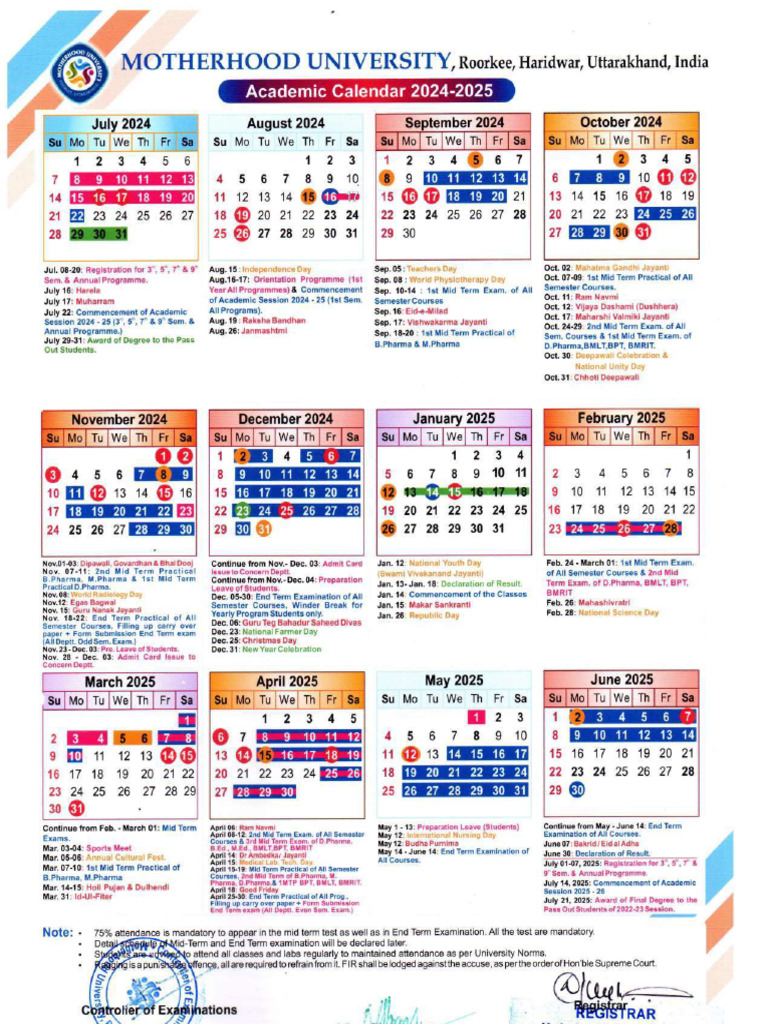 MHU Academic Calendar 2024 25 Revised PDF
