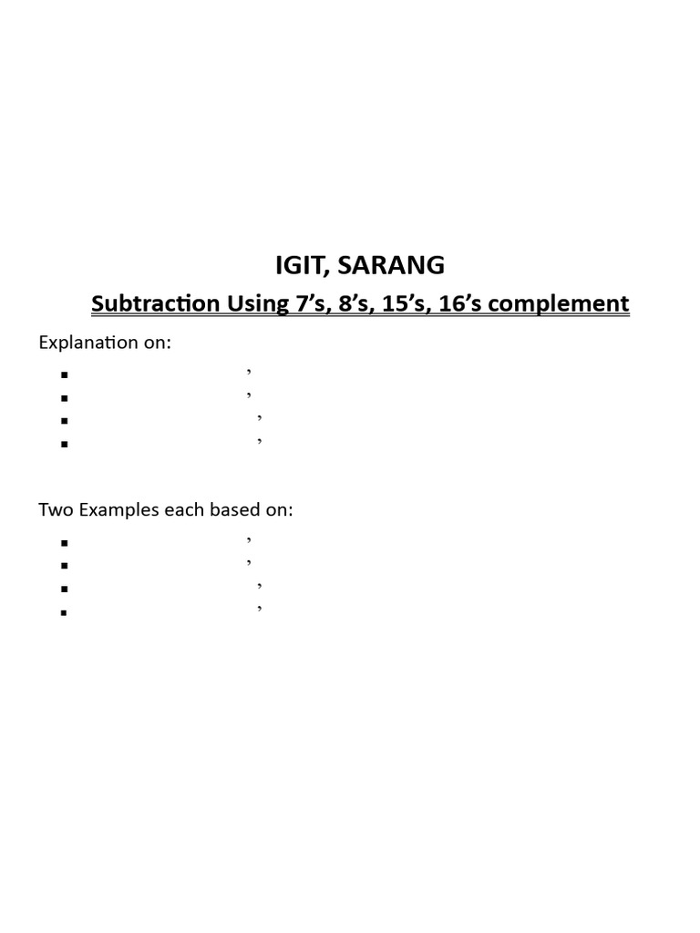 Subtraction Using Complements Explained | PDF | Subtraction | Numbers