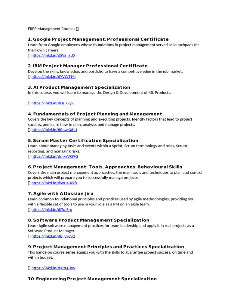 Free Project Management Courses Online | PDF