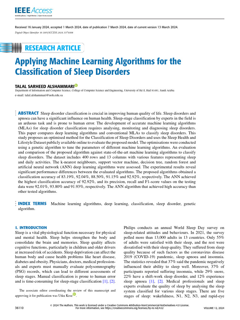 Applying Machine Learning Algorithms For The Classification of Sleep ...