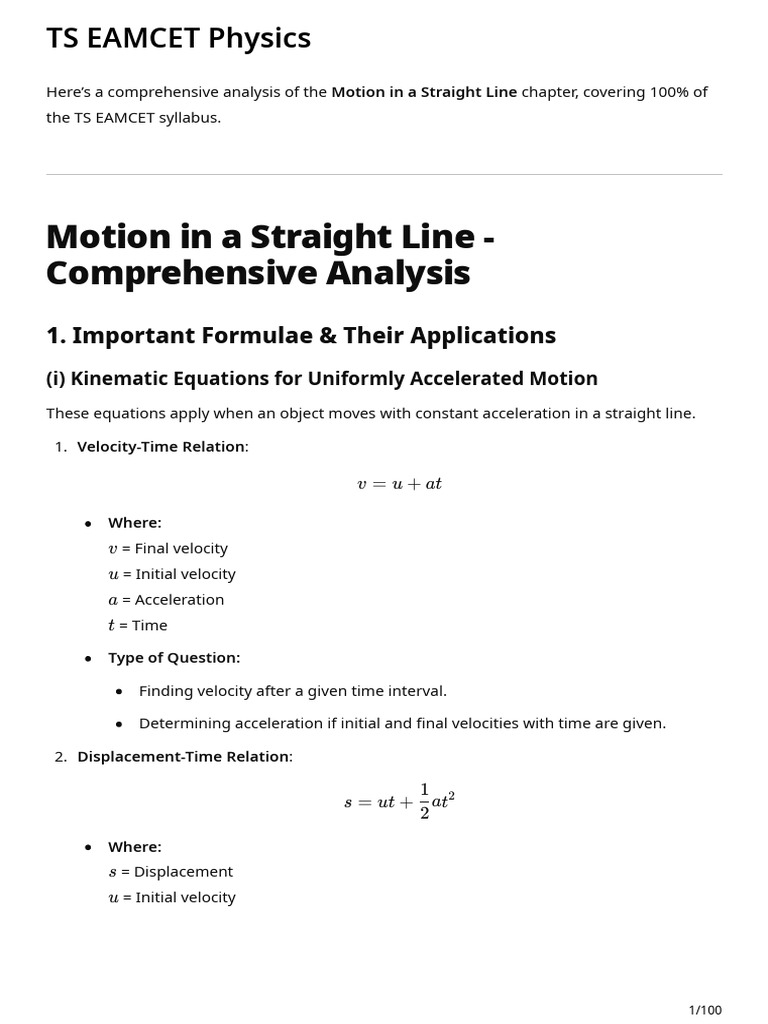 TS EAMCET Physics: Motion Analysis Guide | PDF | Waves | Gases