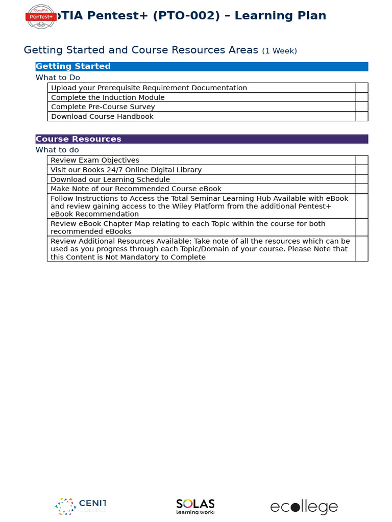 Learning Plan CompTIA Pentest+ | PDF | Security | Computer Security