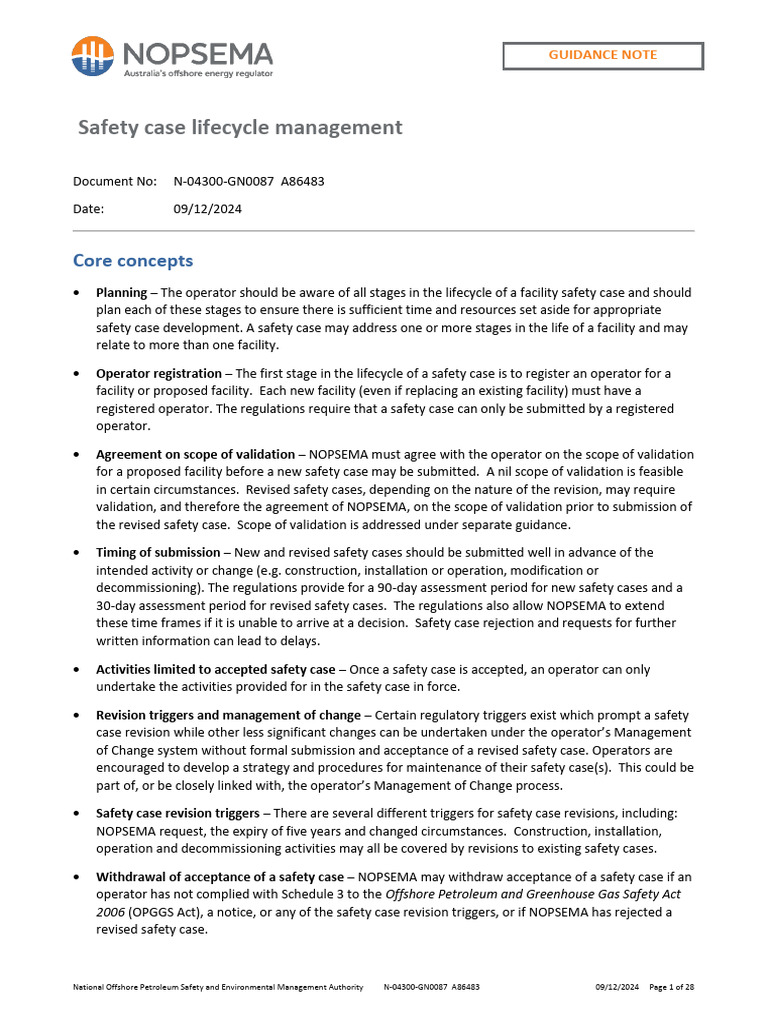 NOPSEMA Safety Case Lifecycle Guide | PDF | Safety | Risk